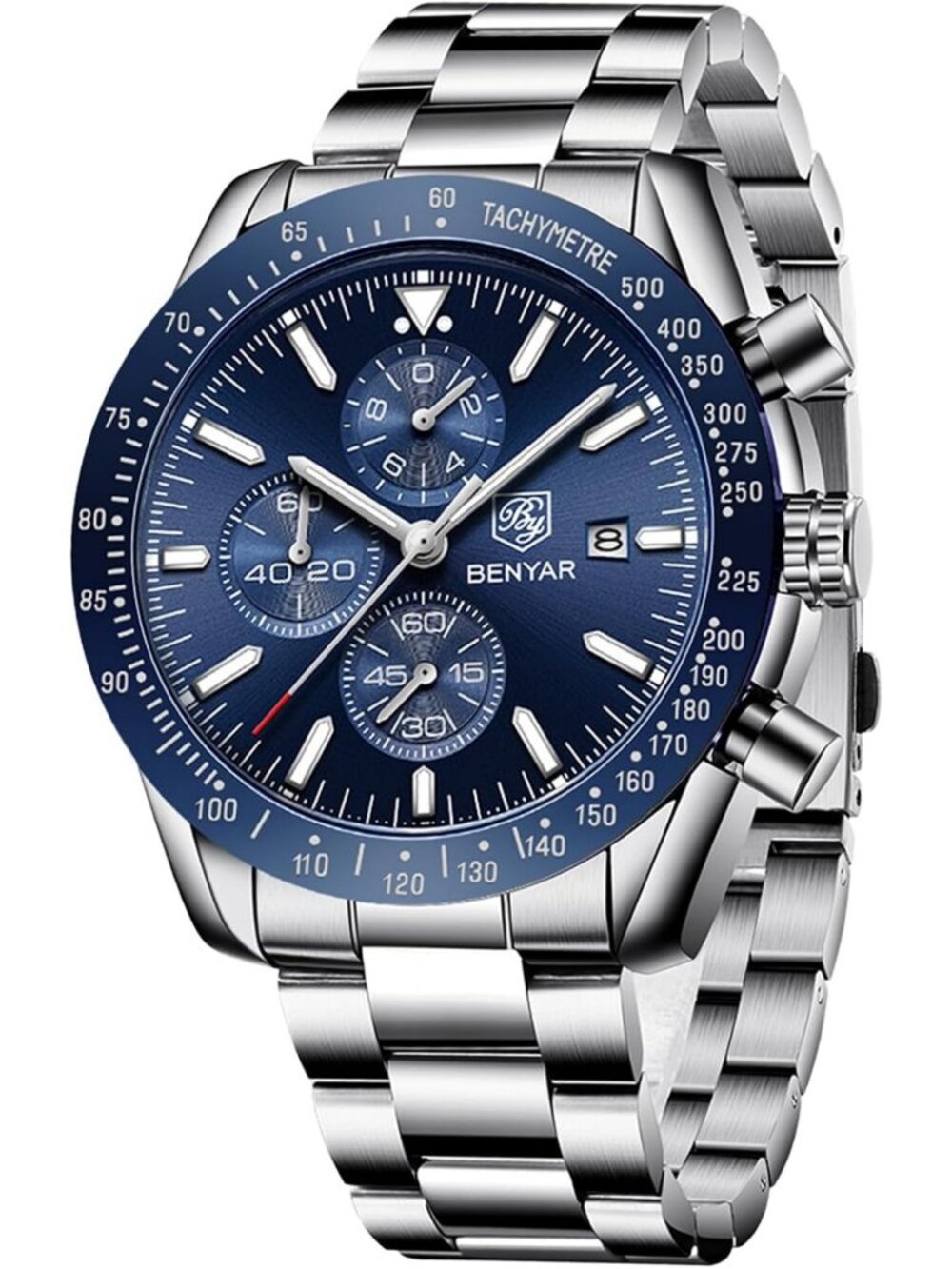 Stylish Analog Quartz Chronograph Watch for Men, Waterproof Leather & Steel